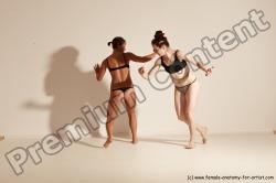 Underwear Martial art Woman - Woman White Moving poses Athletic medium brown Dynamic poses Academic